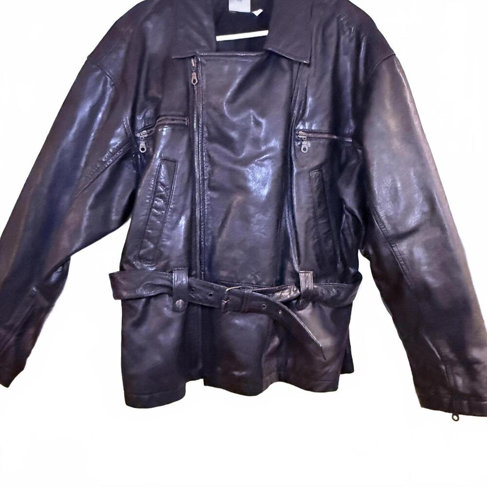 Vintage Boutique Europa Wms Full Leather Moto Jacket Black SZ 12 Oversized Biker